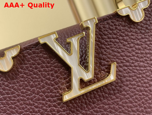 Louis Vuitton Capucines BB in Bordeaux Taurillon Leather Elevated with a Crown of Mother of Pearl Effect Monogram Flowers Replica