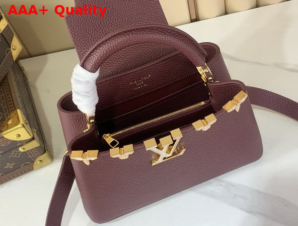 Louis Vuitton Capucines BB in Bordeaux Taurillon Leather Elevated with a Crown of Mother of Pearl Effect Monogram Flowers Replica