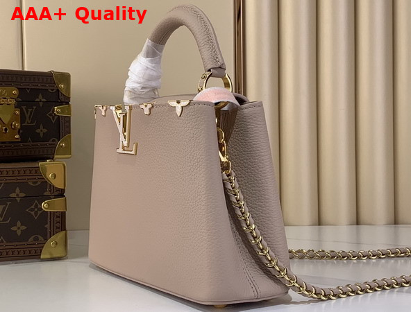 Louis Vuitton Capucines BB in Galet Grey Taurillon Leather Elevated with a Crown of Mother of Pearl Effect Monogram Flowers Replica