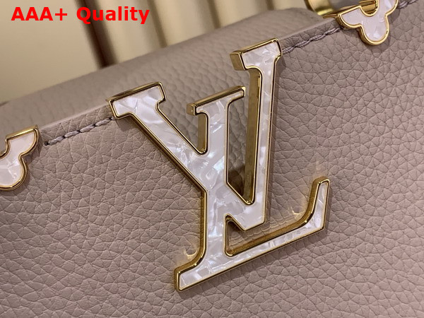 Louis Vuitton Capucines BB in Galet Grey Taurillon Leather Elevated with a Crown of Mother of Pearl Effect Monogram Flowers Replica