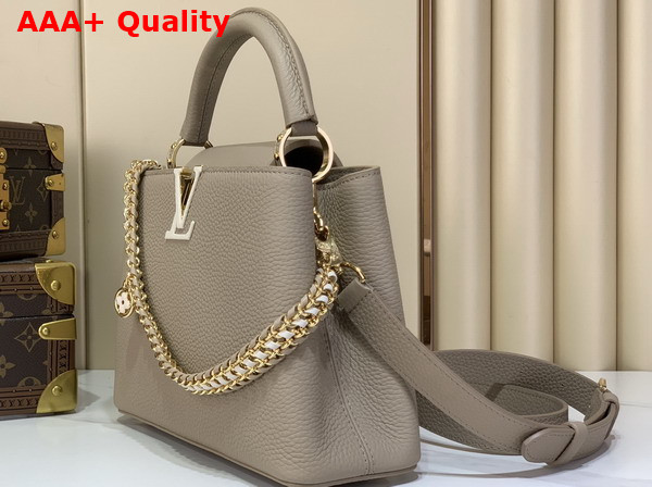Louis Vuitton Capucines BB in Galet Grey Taurillon Leather with Hand Braided Chain Replica