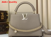 Louis Vuitton Capucines BB in Galet Grey Taurillon Leather with Hand Braided Chain Replica