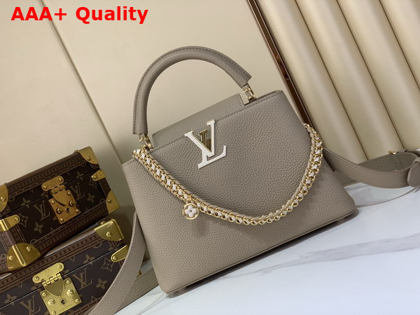 Louis Vuitton Capucines BB in Galet Grey Taurillon Leather with Hand Braided Chain Replica