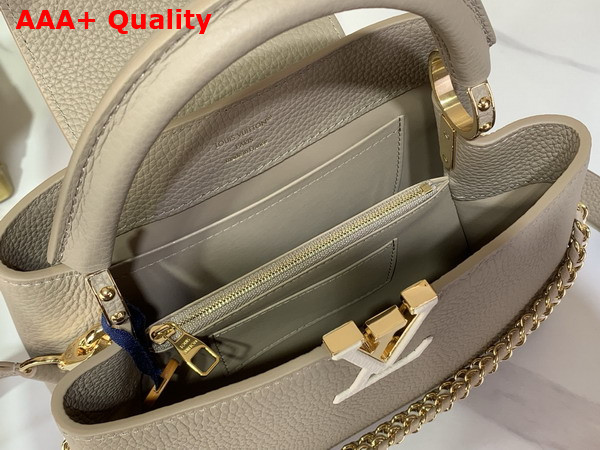 Louis Vuitton Capucines BB in Galet Grey Taurillon Leather with Hand Braided Chain Replica