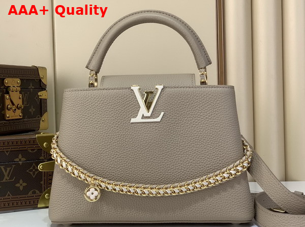 Louis Vuitton Capucines BB in Galet Grey Taurillon Leather with Hand Braided Chain Replica