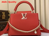 Louis Vuitton Capucines BB in Rouge Orange Taurillon Leather with Hand Braided Chain Replica