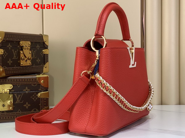 Louis Vuitton Capucines BB in Rouge Orange Taurillon Leather with Hand Braided Chain Replica