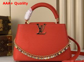 Louis Vuitton Capucines BB in Sari Red Taurillon Leather Adorned with a Charm Embellished Chain Replica