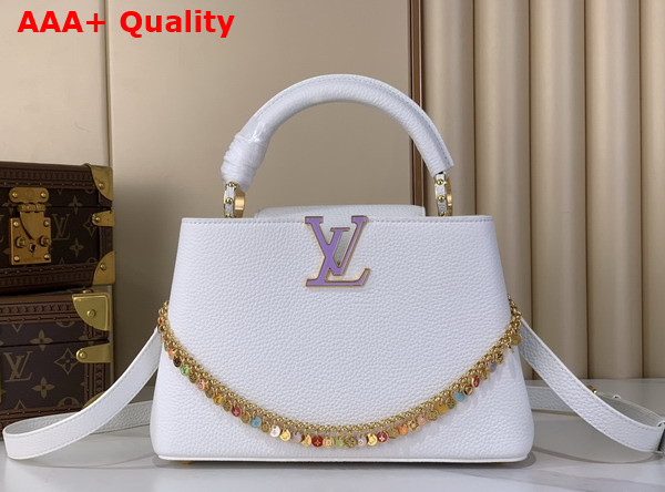 Louis Vuitton Capucines BB in Snow Taurillon Leather with a Colorful Charm Embellished Chain Replica
