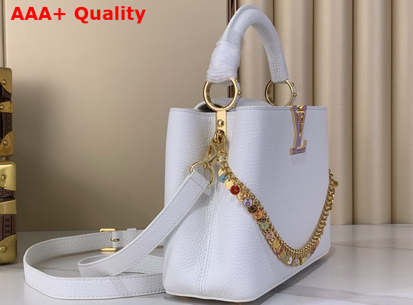 Louis Vuitton Capucines BB in Snow Taurillon Leather with a Colorful Charm Embellished Chain Replica