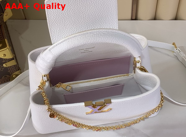 Louis Vuitton Capucines BB in Snow Taurillon Leather with a Colorful Charm Embellished Chain Replica