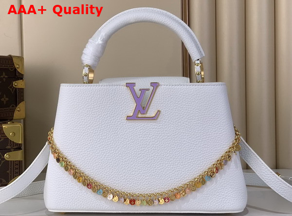 Louis Vuitton Capucines BB in Snow Taurillon Leather with a Colorful Charm Embellished Chain Replica