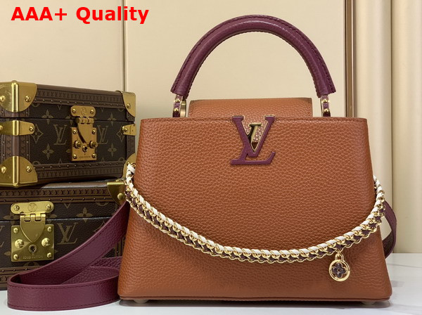 Louis Vuitton Capucines BB in Tan and Bordeaux Taurillon Leather with Hand Braided Chain Replica