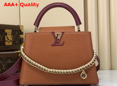 Louis Vuitton Capucines BB in Tan and Bordeaux Taurillon Leather with Hand Braided Chain Replica