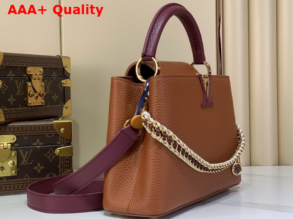 Louis Vuitton Capucines BB in Tan and Bordeaux Taurillon Leather with Hand Braided Chain Replica