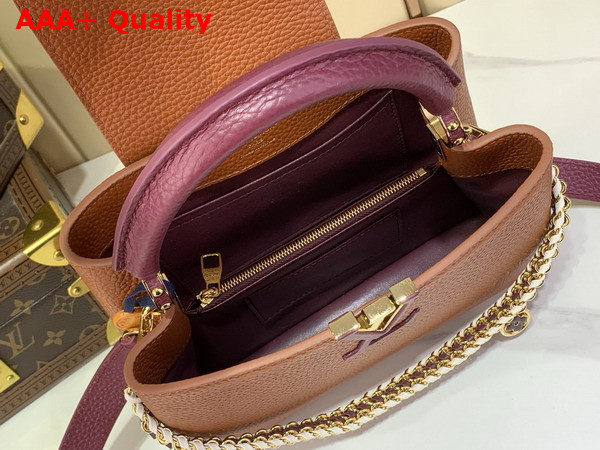 Louis Vuitton Capucines BB in Tan and Bordeaux Taurillon Leather with Hand Braided Chain Replica