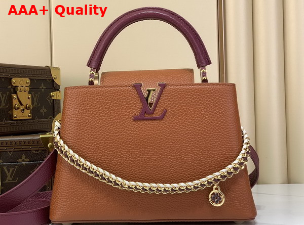 Louis Vuitton Capucines BB in Tan and Bordeaux Taurillon Leather with Hand Braided Chain Replica