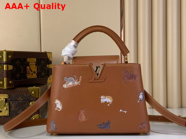 Louis Vuitton Capucines BB in a Timeless Tan Colorway Playfully Detailed with Hand Drawn Cat Illustrations M25874 Replica