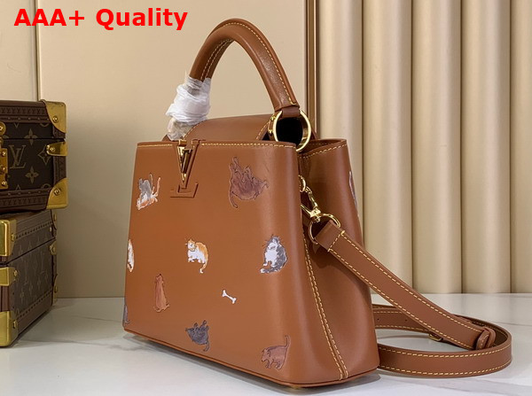 Louis Vuitton Capucines BB in a Timeless Tan Colorway Playfully Detailed with Hand Drawn Cat Illustrations M25874 Replica