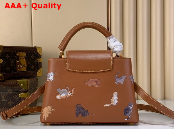 Louis Vuitton Capucines BB in a Timeless Tan Colorway Playfully Detailed with Hand Drawn Cat Illustrations M25874 Replica