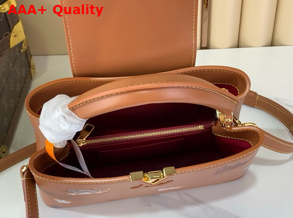 Louis Vuitton Capucines BB in a Timeless Tan Colorway Playfully Detailed with Hand Drawn Cat Illustrations M25874 Replica
