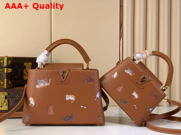 Louis Vuitton Capucines BB in a Timeless Tan Colorway Playfully Detailed with Hand Drawn Cat Illustrations M25874 Replica