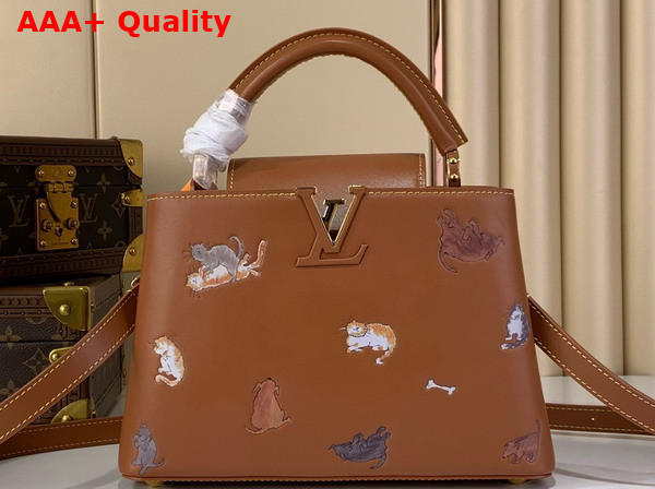 Louis Vuitton Capucines BB in a Timeless Tan Colorway Playfully Detailed with Hand Drawn Cat Illustrations M25874 Replica