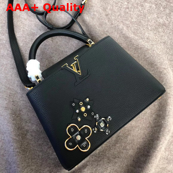 Louis Vuitton Capucines BB with Metallic and Leather Flowers Black Replica
