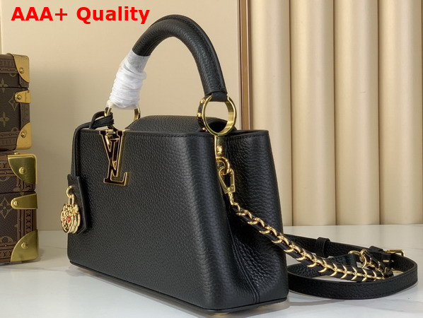 Louis Vuitton Capucines East West BB Black Taurillon Leather with a Vibrant Sari Red Palette Replica