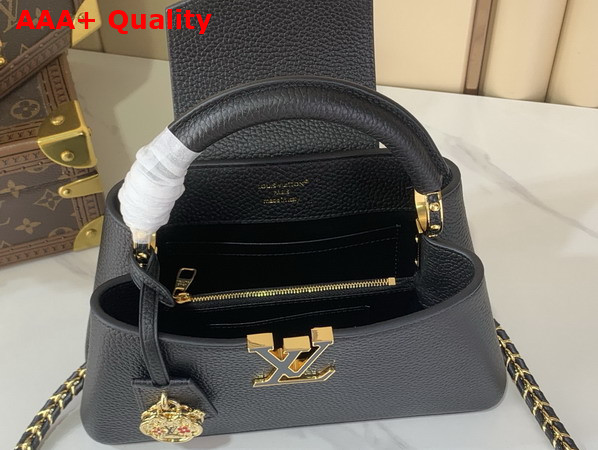 Louis Vuitton Capucines East West BB Black Taurillon Leather with a Vibrant Sari Red Palette Replica