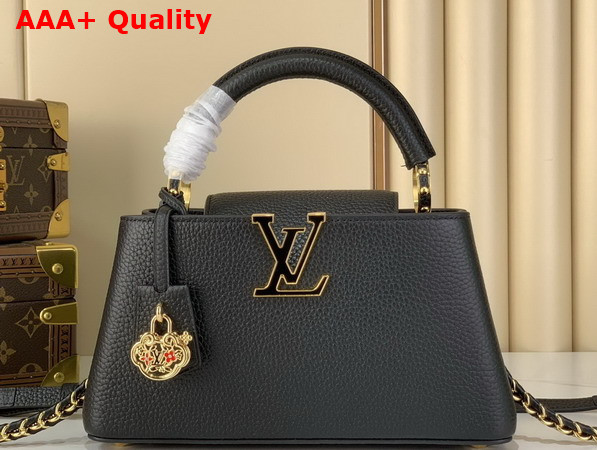 Louis Vuitton Capucines East West BB Black Taurillon Leather with a Vibrant Sari Red Palette Replica
