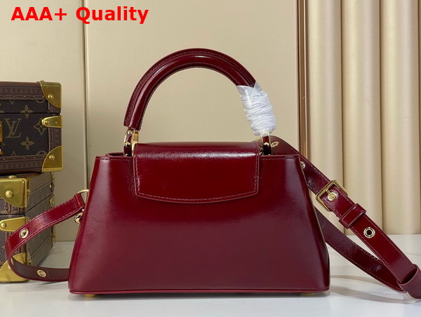 Louis Vuitton Capucines East West BB Grenat Red Cowhide Leather Elevated with Gold Toned LV Initials Replica
