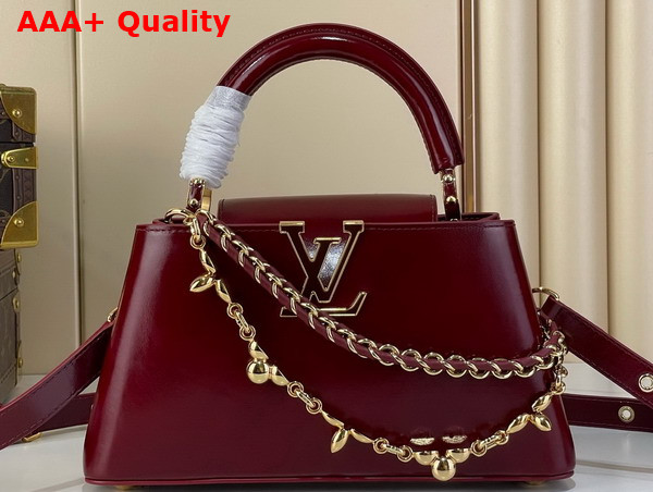 Louis Vuitton Capucines East West BB Grenat Red Cowhide Leather Elevated with Gold Toned LV Initials Replica