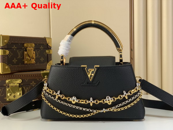 Louis Vuitton Capucines East West BB Handbag in Black Taurillon Leather with Metallic Handle Replica
