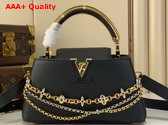 Louis Vuitton Capucines East West BB Handbag in Black Taurillon Leather with Metallic Handle Replica