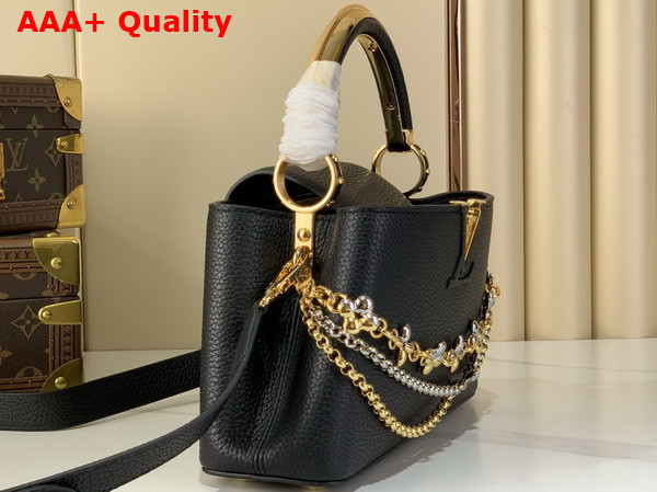 Louis Vuitton Capucines East West BB Handbag in Black Taurillon Leather with Metallic Handle Replica