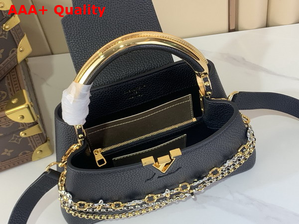 Louis Vuitton Capucines East West BB Handbag in Black Taurillon Leather with Metallic Handle Replica