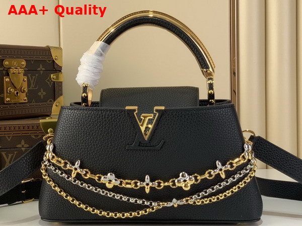 Louis Vuitton Capucines East West BB Handbag in Black Taurillon Leather with Metallic Handle Replica
