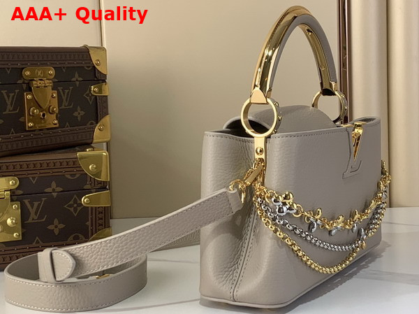 Louis Vuitton Capucines East West BB Handbag in Galet Gray Taurillon Leather with Metallic Handle Replica