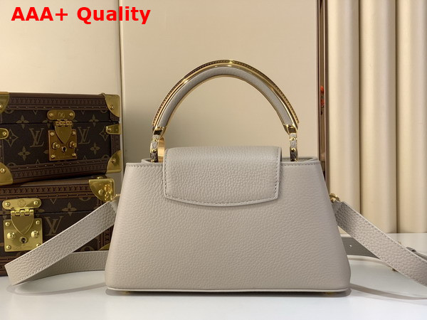 Louis Vuitton Capucines East West BB Handbag in Galet Gray Taurillon Leather with Metallic Handle Replica