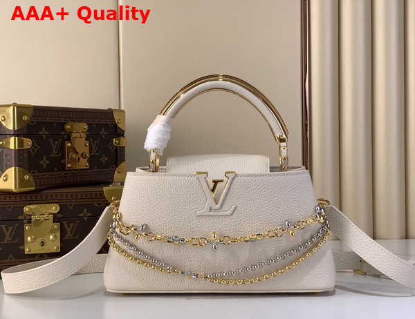Louis Vuitton Capucines East West BB Handbag in Vanilla Taurillon Leather with Metallic Handle Replica