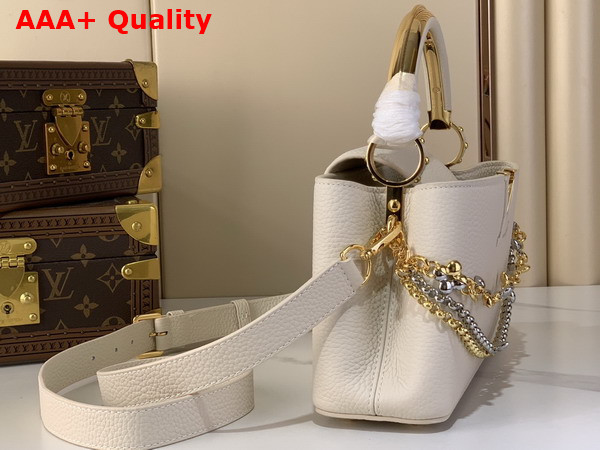 Louis Vuitton Capucines East West BB Handbag in Vanilla Taurillon Leather with Metallic Handle Replica
