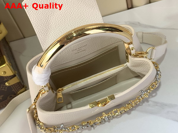 Louis Vuitton Capucines East West BB Handbag in Vanilla Taurillon Leather with Metallic Handle Replica