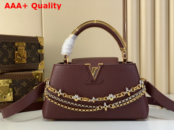 Louis Vuitton Capucines East West BB Handbag in Wine Red Taurillon Leather with Metallic Handle Replica