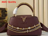 Louis Vuitton Capucines East West BB Handbag in Wine Red Taurillon Leather with Metallic Handle Replica