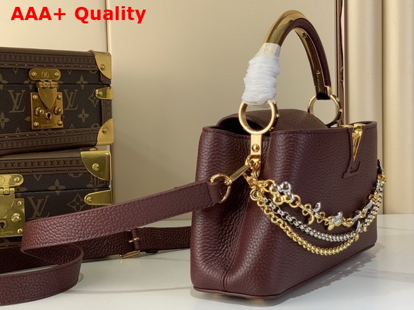 Louis Vuitton Capucines East West BB Handbag in Wine Red Taurillon Leather with Metallic Handle Replica