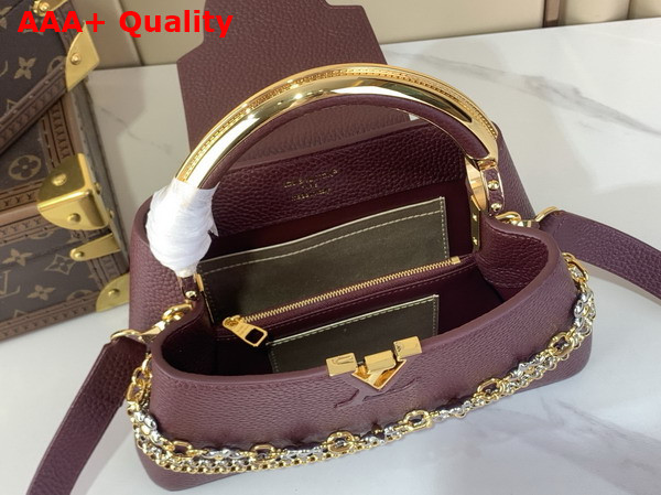 Louis Vuitton Capucines East West BB Handbag in Wine Red Taurillon Leather with Metallic Handle Replica
