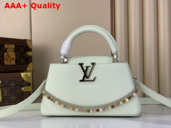 Louis Vuitton Capucines East West BB Jade Green Taurillon Leather with Decorative Chain Replica
