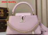 Louis Vuitton Capucines East West BB in Light Bliss Taurillon Leather with an Elevated Interlaced Chain Replica