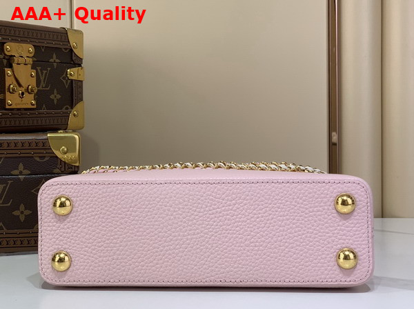 Louis Vuitton Capucines East West BB in Light Bliss Taurillon Leather with an Elevated Interlaced Chain Replica